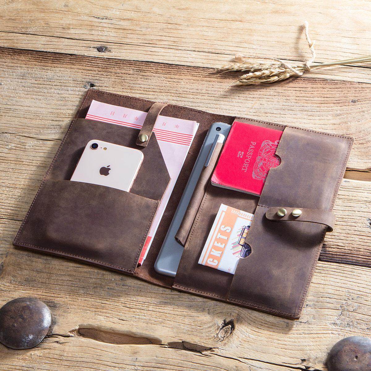 CONTACTS FAMILY Tablet Sleeve Pouch Bag For iPad mini Cowhide Leather Case Cover For iPad mini 7.9 8.3 inch 2021With Card Holder Notebook Pocket